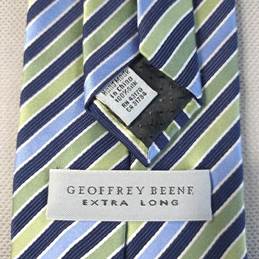 Geoffrey Beene Extra Long Men's Tie Blue/Green‎ Stripes 100% Silk Made In China